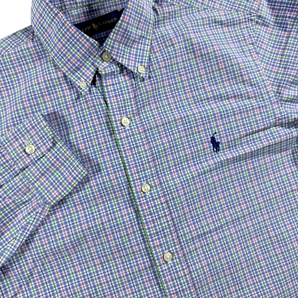 Polo Ralph Lauren Button Down Shirt Men's S Blue Windowpane Plaid Classic Preppy
